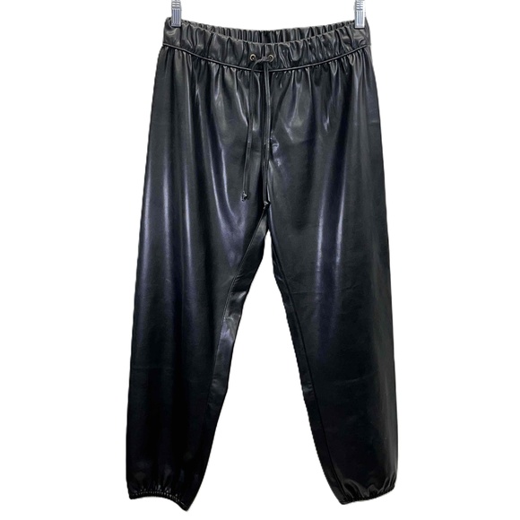 Enza Costa Pants - Enza Costa Black Vegan Faux Leather Elastic Waist Ankles Jogger Pants Sz 2 (Med)
